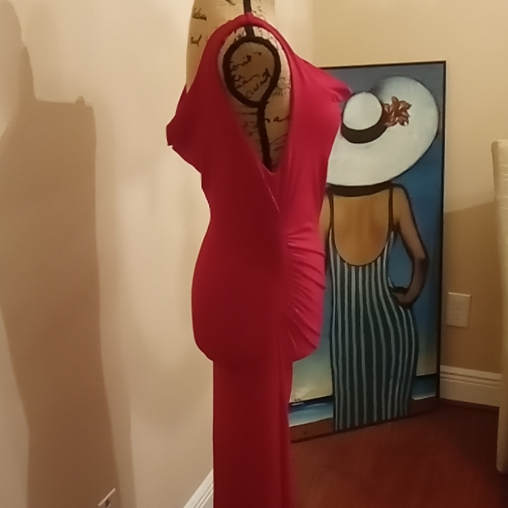 Red Side Ruched Dress - Picture 2 of 6